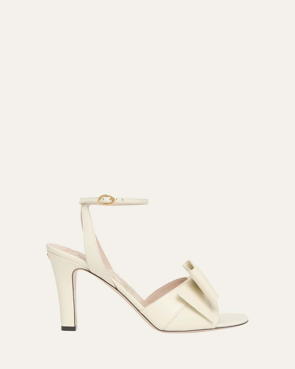 Bowow Leather Bow Ankle-Strap Sandals